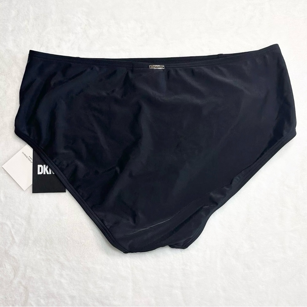 DKNY High-Waist Bikini Swim Bottoms Size XL Black Seamed New With Tags - Picture 2 of 9